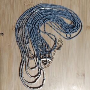 Premier Designs Multi-Strand/Galaxy Grey & Gold Bar Bead Necklace